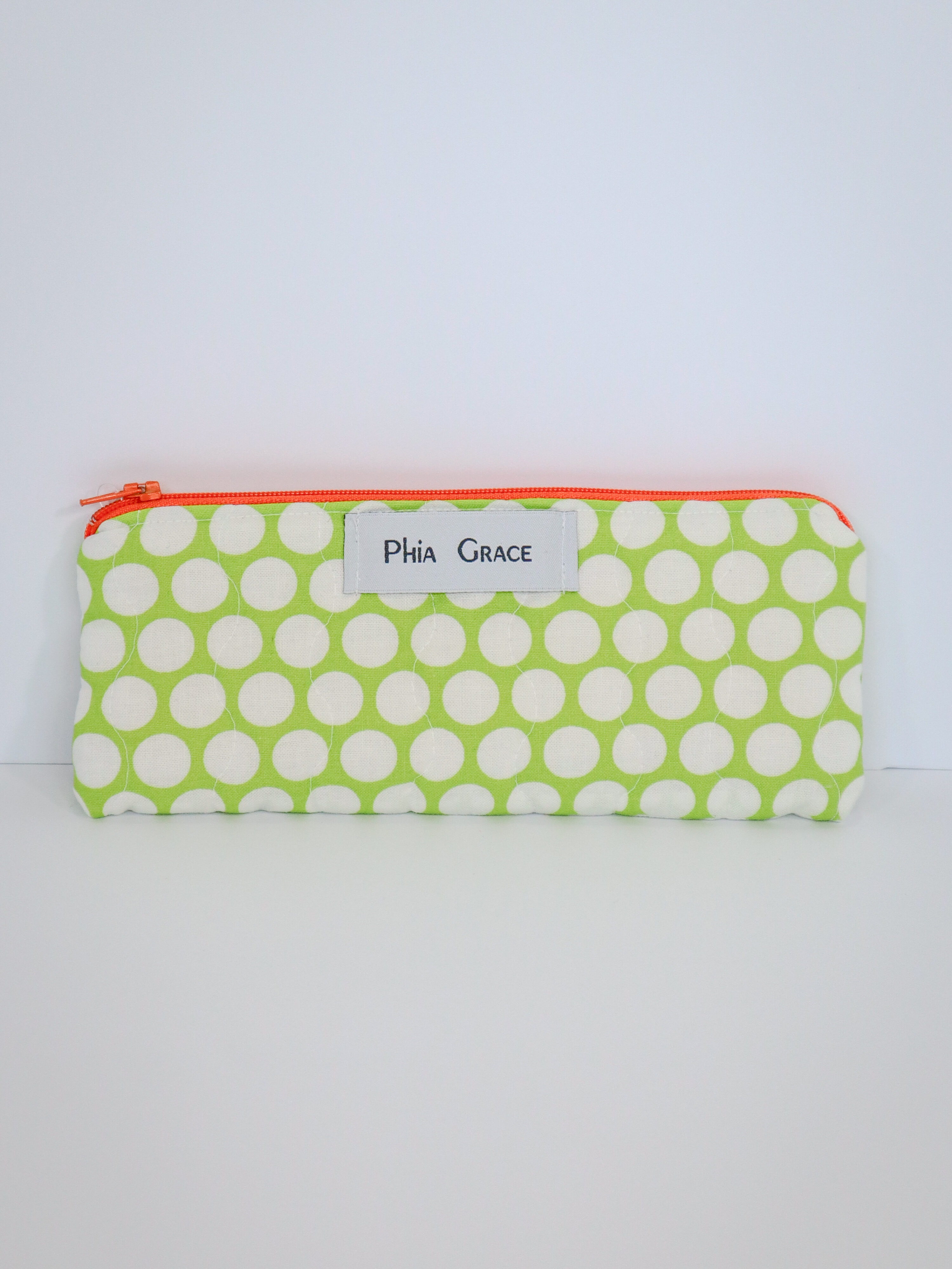 IMG_6106 Pencil Pouch in Green and White Dots