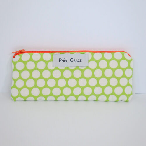 IMG_6106 Pencil Pouch in Green and White Dots