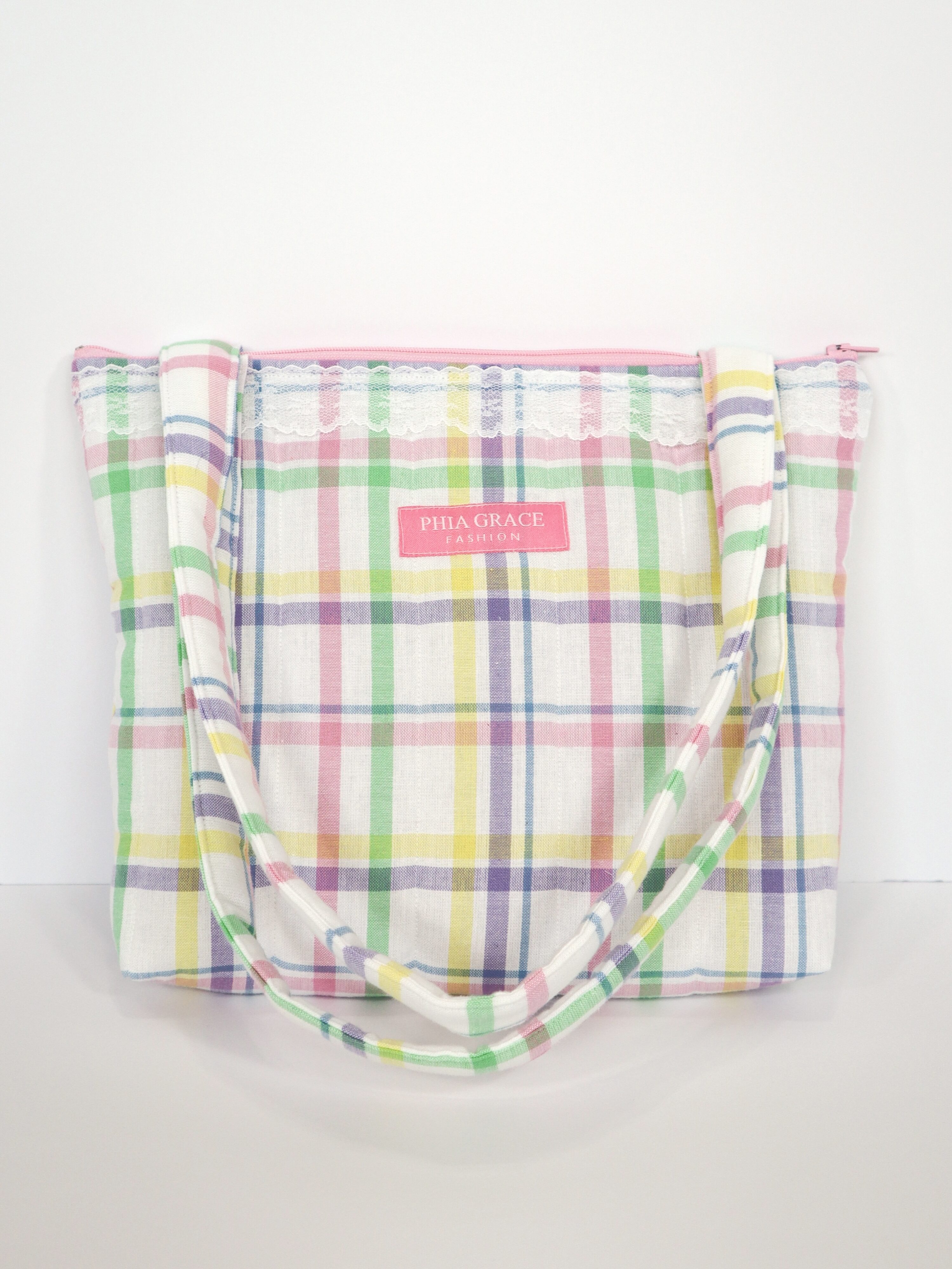 IMG_6148 Quilted Tablet Tote in Pastel Plaid