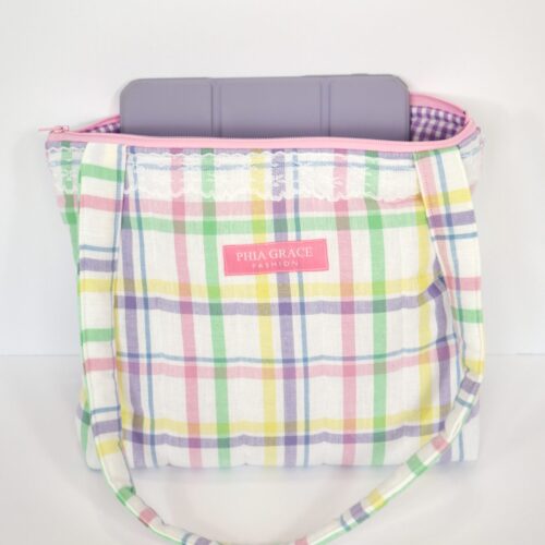 IMG_6150 Quilted Tablet Tote in Pastel Plaid