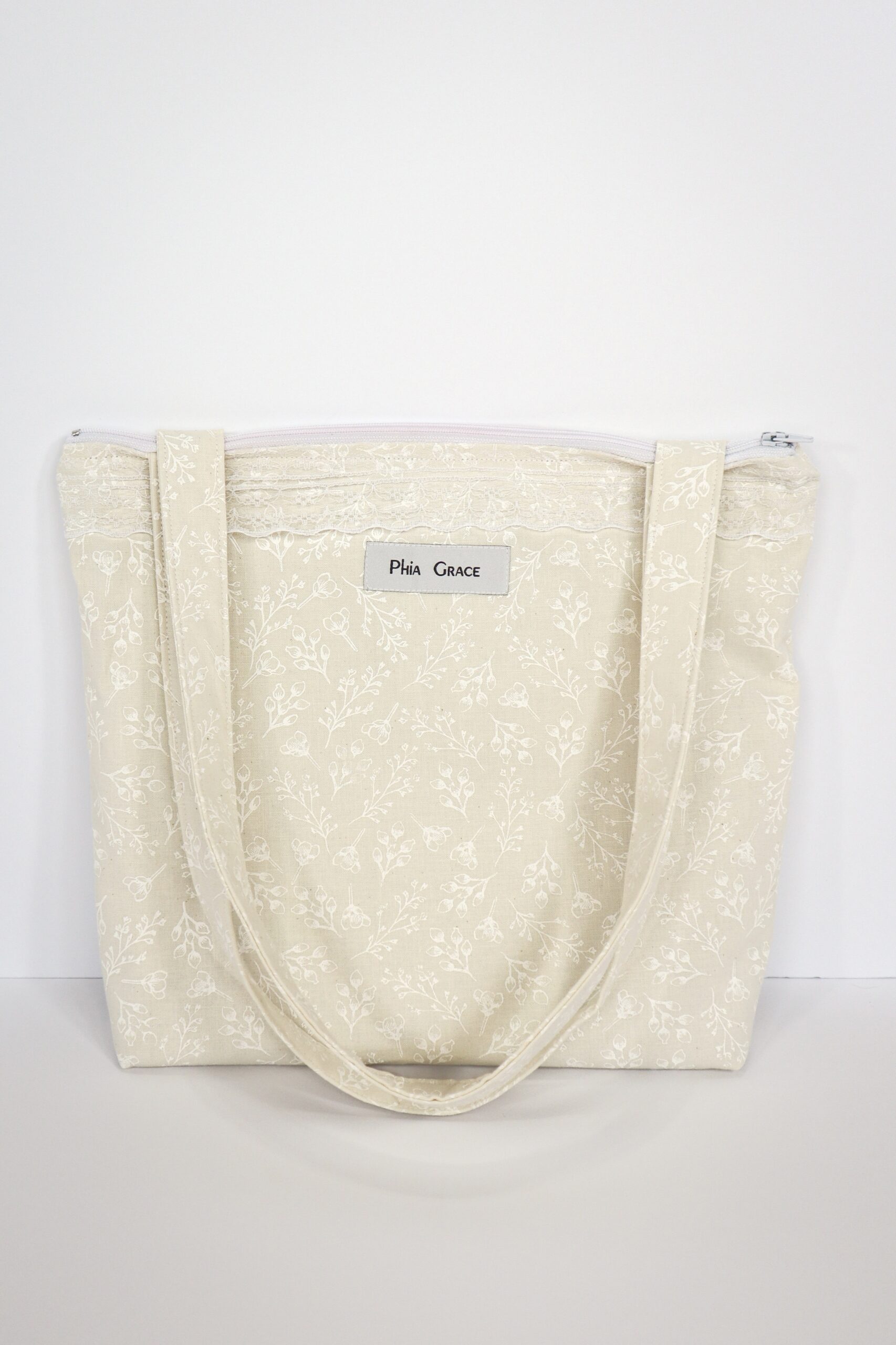 IMG_6155 Interfaced Tablet Tote in White and Cream Floral
