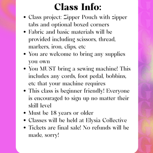 7 Sewing Class August 19th