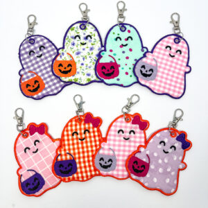 Embroidered Ghost Keychain With Bow