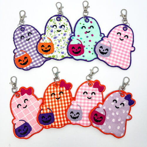 Embroidered Ghost Keychain With Bow