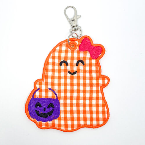Embroidered Ghost Keychain With Bow