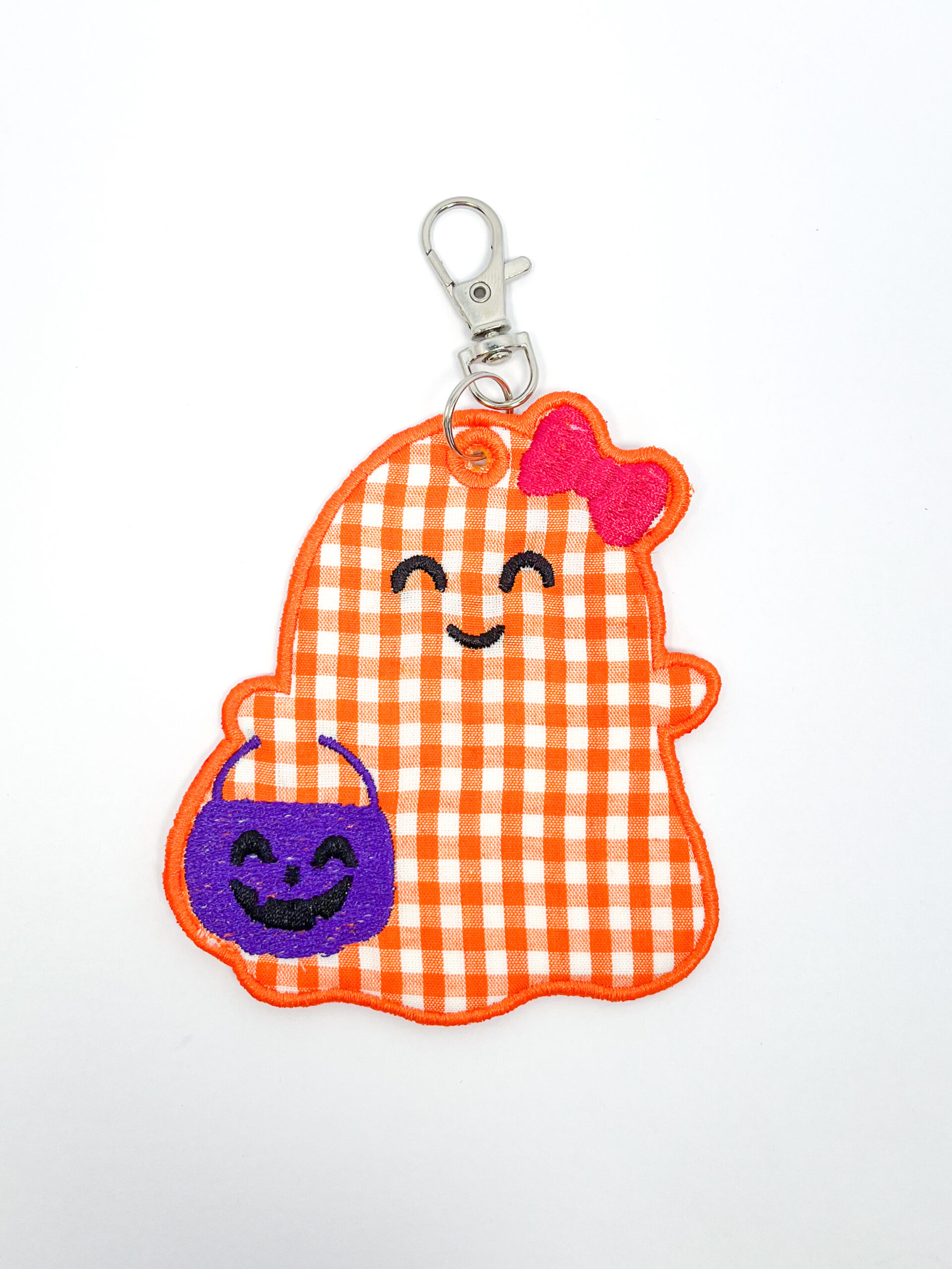 Embroidered Ghost Keychain With Bow