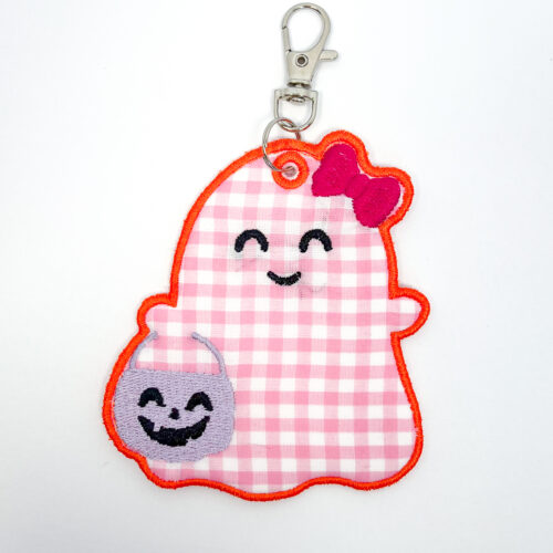 Embroidered Ghost Keychain With Bow