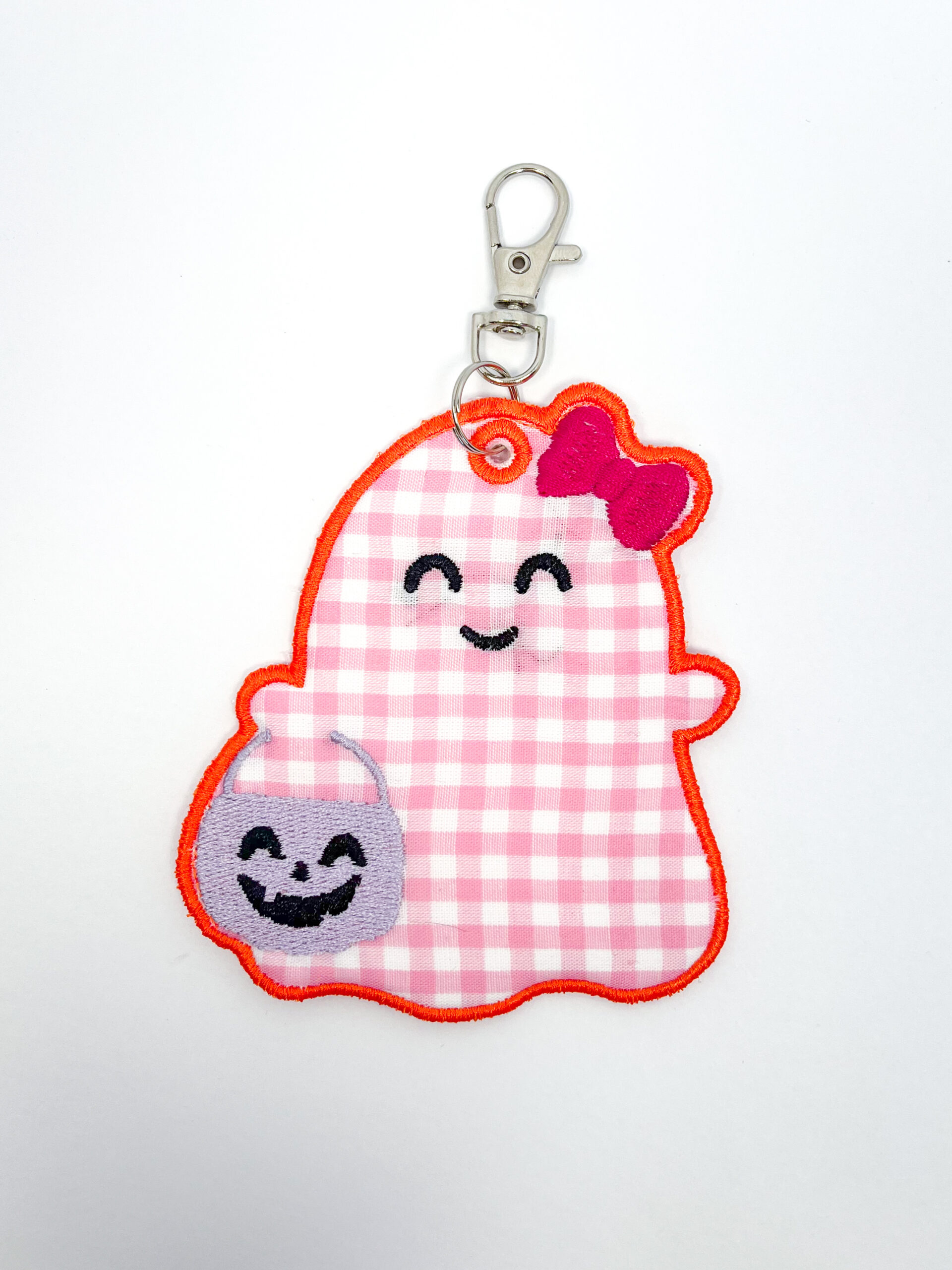 Embroidered Ghost Keychain With Bow