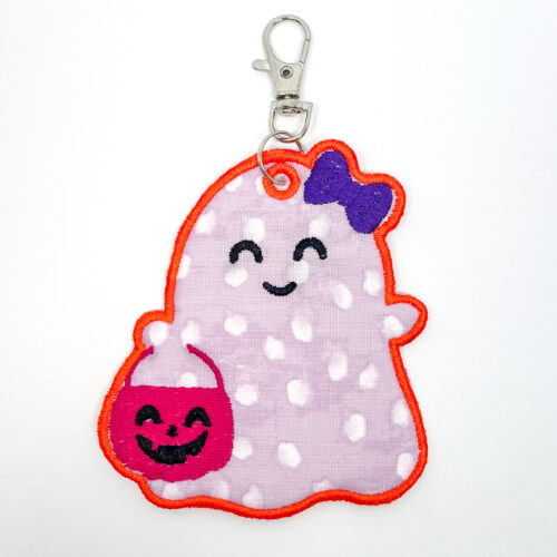 Embroidered Ghost Keychain With Bow