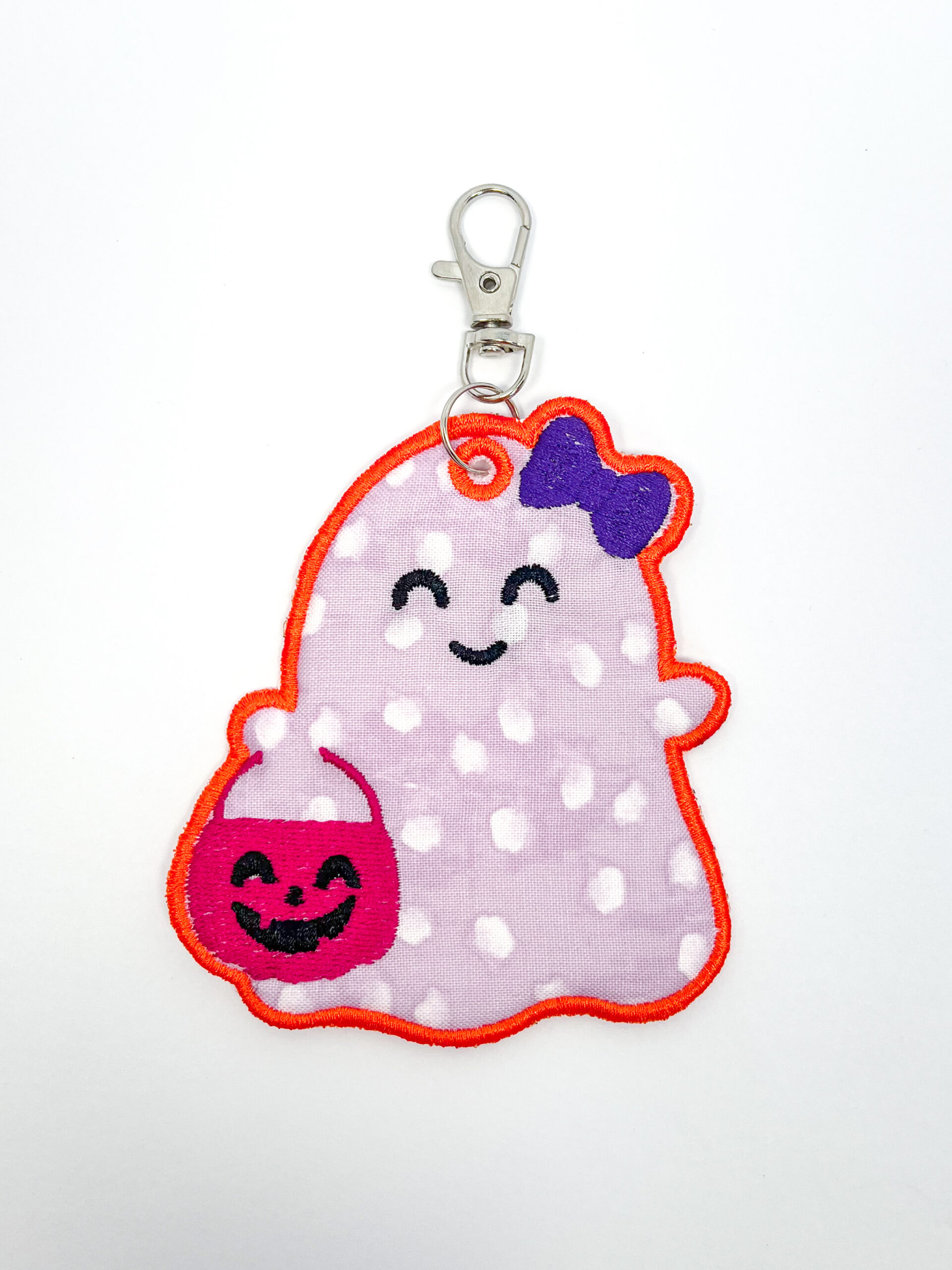 Embroidered Ghost Keychain With Bow
